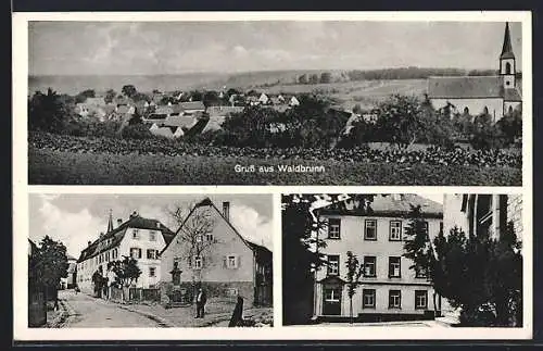 AK Waldbrunn / Ufr., Strassenpartie, Teilansicht mit Kirche