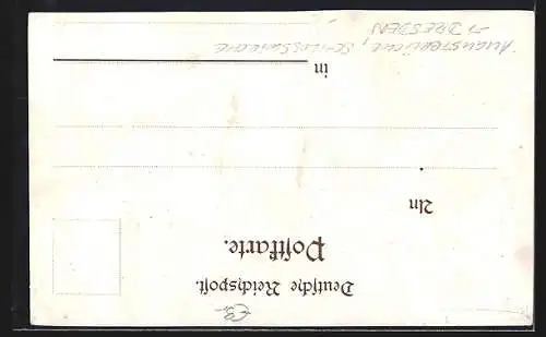 Lithographie Dresden, Augustbrücke, Schlosswache vor der Pferdebahn