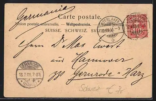 AK Interlaken, Ruine Unspunnen, Promenade, Ortsansicht mit Jungfrau