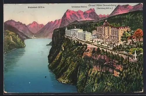 AK Seelisberg, Grand Hotel Sonnenberg, Ansicht mit Urirotstock-Panorama aus der Vogelschau