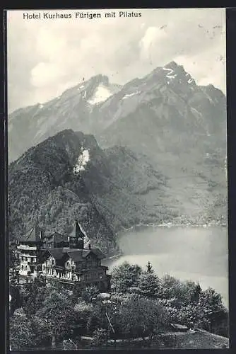 AK Fürigen, Hotel Kurhaus Fürigen mit Pilatus aus der Vogelschau