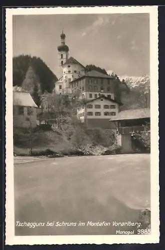 AK Tschagguns bei Schruns, Ortsansicht mit Kirche