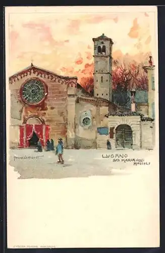 Künstler-Lithographie Manuel Wielandt: Lugano, Sta Maria deglo Angioli