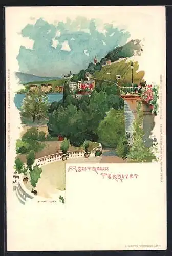 Künstler-AK Fritz Voellmy: Montreux-Territet, Teilansicht mit Genfersee