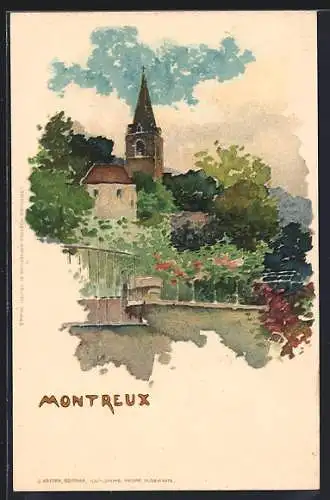 Künstler-AK Fritz Voellmy: Montreux, Ortsansicht