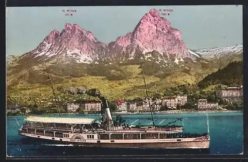 AK Dampfer Stadt Luzern gegen Grosser und Kleiner Mythen