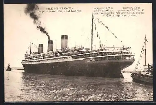 AK Dampfer Ile de France auf See