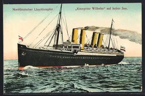 AK Norddeutscher Lloyddampfer Kronprinz Wilhelm auf hoher See