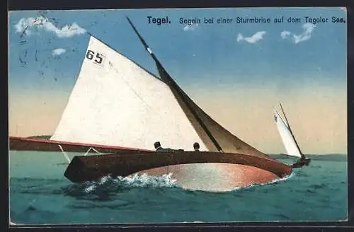 AK Segelschiff in einem Wendemanöver auf einem See