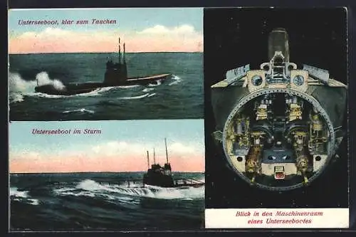 AK Blick in den Maschinenraum eines U-Bootes, Unterseeboot in Tauchgang und Sturm
