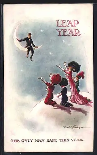 Künstler-AK Fred Spurgin: Leap year, The only man safe this year