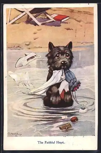 Künstler-AK George Ernest Studdy: The Faithful Heart, Hund spielt mit der Kleidung seines Frauchens
