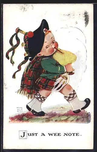 Künstler-AK Mabel Lucie Attwell: Just a wee note, Little Scottish Piper