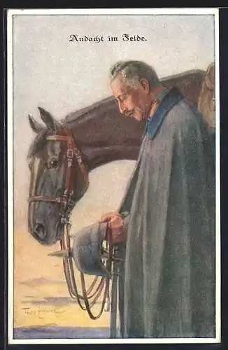 Künstler-AK Th.Zasche: Andacht im Felde, Wilhelm II. mit Pferd