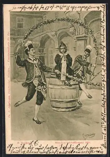 Künstler-AK Franz Doubek: München, Schäfflertanz 1900, Münchener Kindl