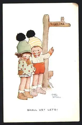 Künstler-AK Mabel Lucie Attwell: Shall us? Let`s!