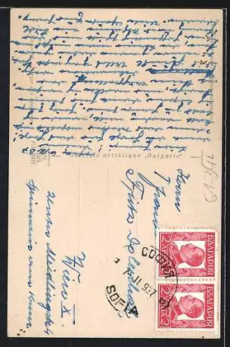 Künstler-AK Berger des Rhodopes, bulgarischer Schafhirte mit seiner Schafherde