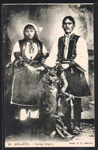 AK Monastir, Mariage bulgare, Liebespaar in Volkstracht