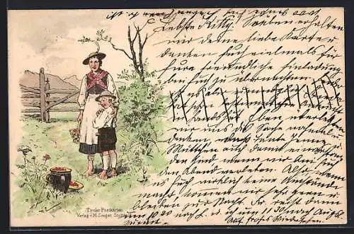 AK Frau mit Sohn in Tiroler Trachten