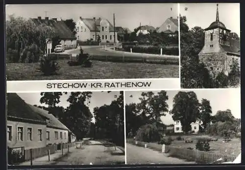 AK Stechow / Westhavel, Friedensstrasse, Alte Dorfkirche, Nennhauser Strasse