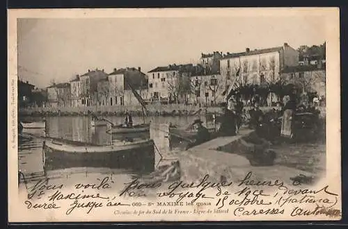 AK Sainte-Maxime, Les quais animés avec bateaux sur l`eau