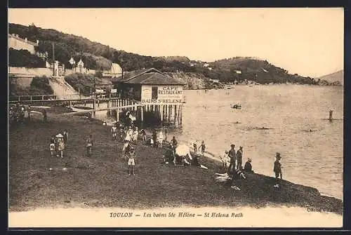 AK Toulon, Les bains Ste Hélène avec plage animée et café-restaurant