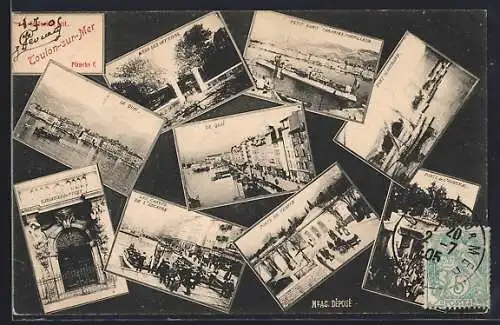 AK Toulon-sur-Mer, Collage de vues des quais, places et monuments emblématiques