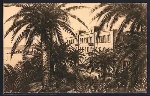 AK Saint-Raphaël, Le Grand Hotel entouré de palmiers avec vue sur la mer