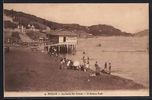AK Toulon, Les bains Ste-Hélène avec vue sur la plage et les baigneurs