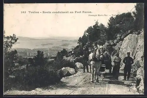 AK Toulon, Route conduisant au Fort Faron avec chevaux et vue sur la baie