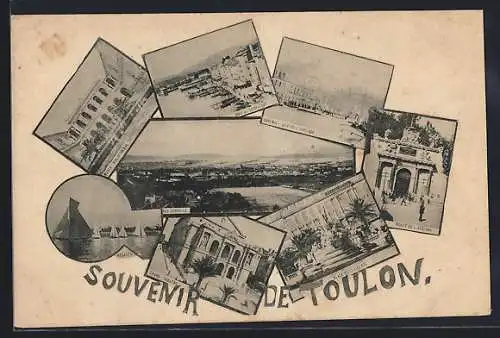 AK Toulon, Souvenir avec vues diverses de la ville et monuments