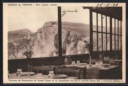 AK Gorges du Verdon, Terrasse du Restaurant du Grand Cañon et vue sur la Corniche Sublime