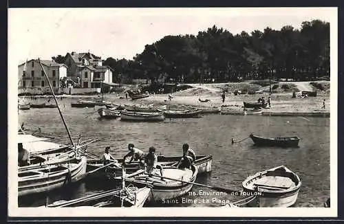 AK Saint Elme, La Plage avec barques et baigneurs