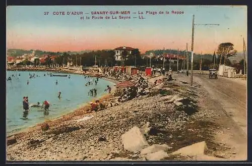 AK Sanary-sur-Mer, La Plage de la Reppe et la Route de La Seyne