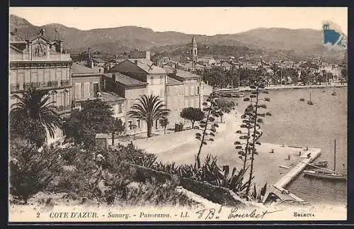 AK Sanary-sur-Mer, Panorama de la côte avec vue sur le port et les montagnes en arrière-plan