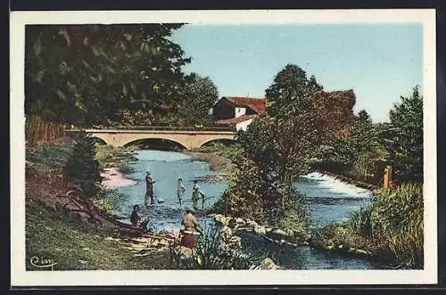 AK Brignoles, Pont des Augustins avec des pêcheurs dans la rivière