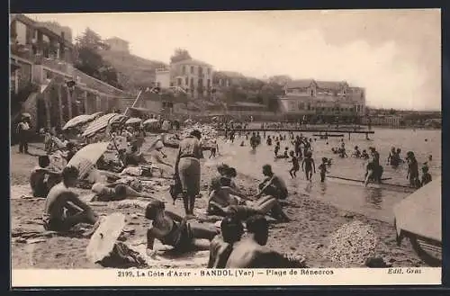 AK Bandol, Plage de Rènecros animée sur la Côte d`Azur
