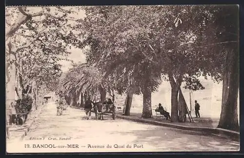 AK Bandol-sur-Mer, Avenue du Quai du Port avec chevaux et promeneurs