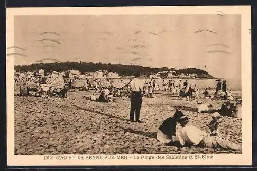 AK La Seyne-sur-Mer /Côte d`Azur, La Plage des Sablettes et St-Elme