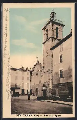 AK Trans, Place de l`Église avec vue sur le clocher et la place animée