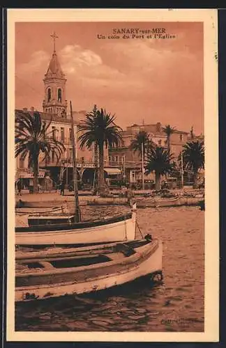 AK Sanary-sur-Mer, Un coin du Port et l`Église