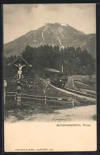 AK Achensee, Achenseebahn und Flurkreuz
