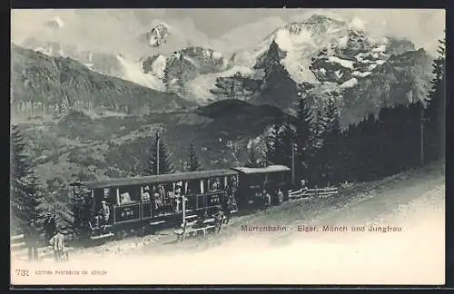 AK Eiger, Mönch und Jungfrau mit der Mürrenbahn