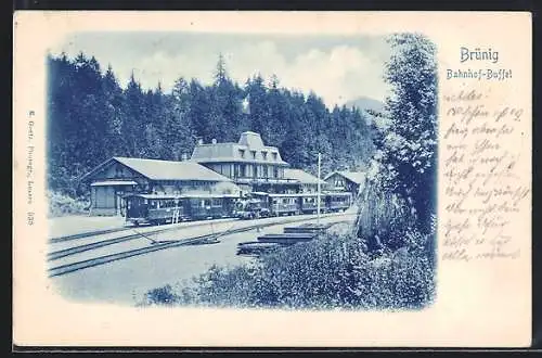AK Brünig, Bahnhof-Buffet mit Bergbahn