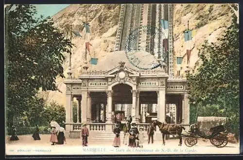 AK Marseille, Gare de l`Ascenseur de N.-D. de la Garde - Bergbahn