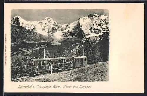 AK Grütschalp, Mürrenbahn mit Eiger, Mönch und Jungfrau