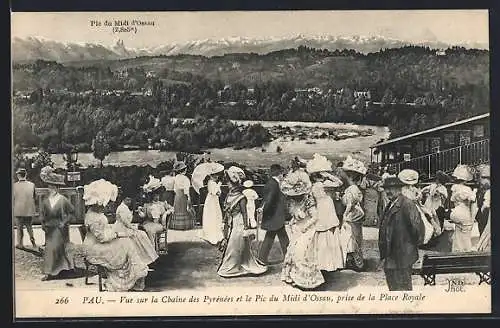 AK Pau, Partie an der Bergbahn, Vue sur la Chaine des Pyrénées et le Pic du Midi d'Ossau, prise de la Place Royale