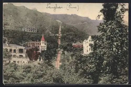 AK Hongkong, Panorama mit Bergbahn
