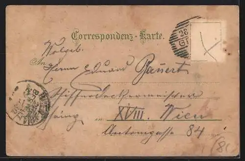 Lithographie Graz, Schlossbergbahn, Totalansicht