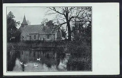 AK Tockenham, Uferpartie mit Kirche